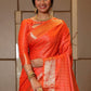 Orange Soft Banarasi Silk Tanchoi Saree With Zari Border