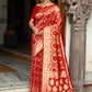 Red Pure Banarasi Silk Saree With Bandhani Meenakari Woven