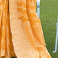 Yellow Banarasi Cotton Chikankari Weaving Sarees