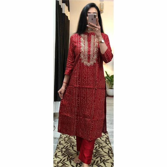 Cosy Red Bandhani Printed Kurti Set