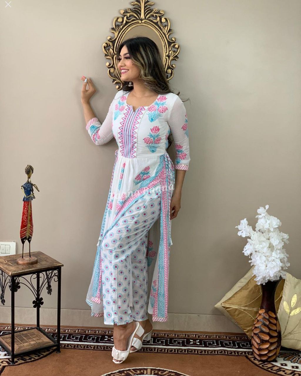 Hand-block Printed Slit Kurti Pant Set