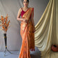 Orange Pure Cotton Linen Saree With Copper And  Gold Zari Mottifs