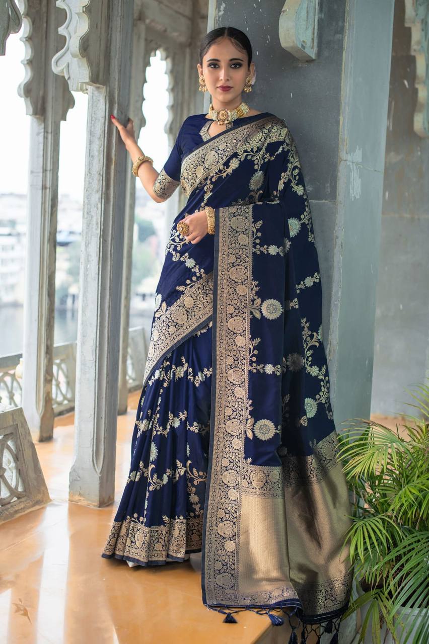 Dark Blue Soft Banarasi Katan silk saree