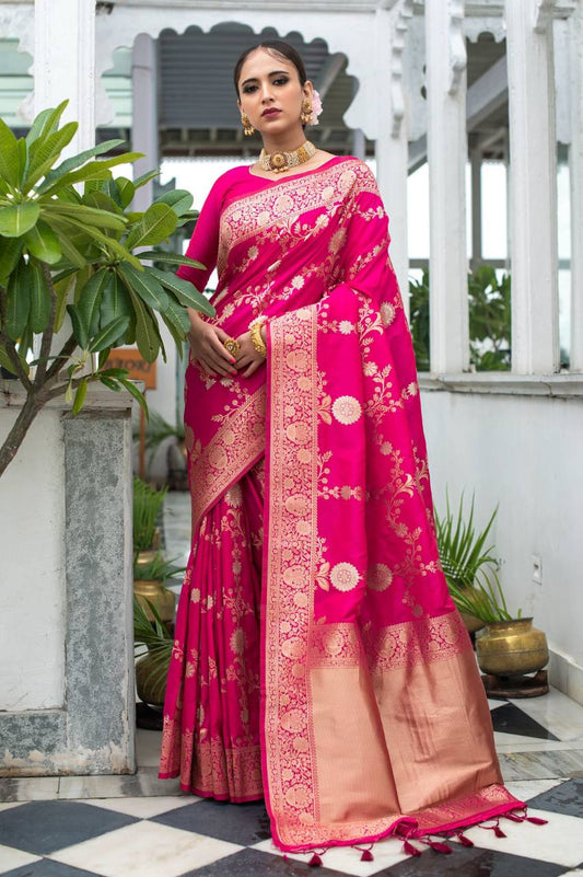 Pink Soft Banarasi Katan silk saree