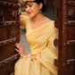 Yellow Tussue Linen Silk Weaving Saree With Zari Woven