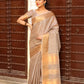 Brown Tussue Linen Silk Weaving Saree With Zari Woven
