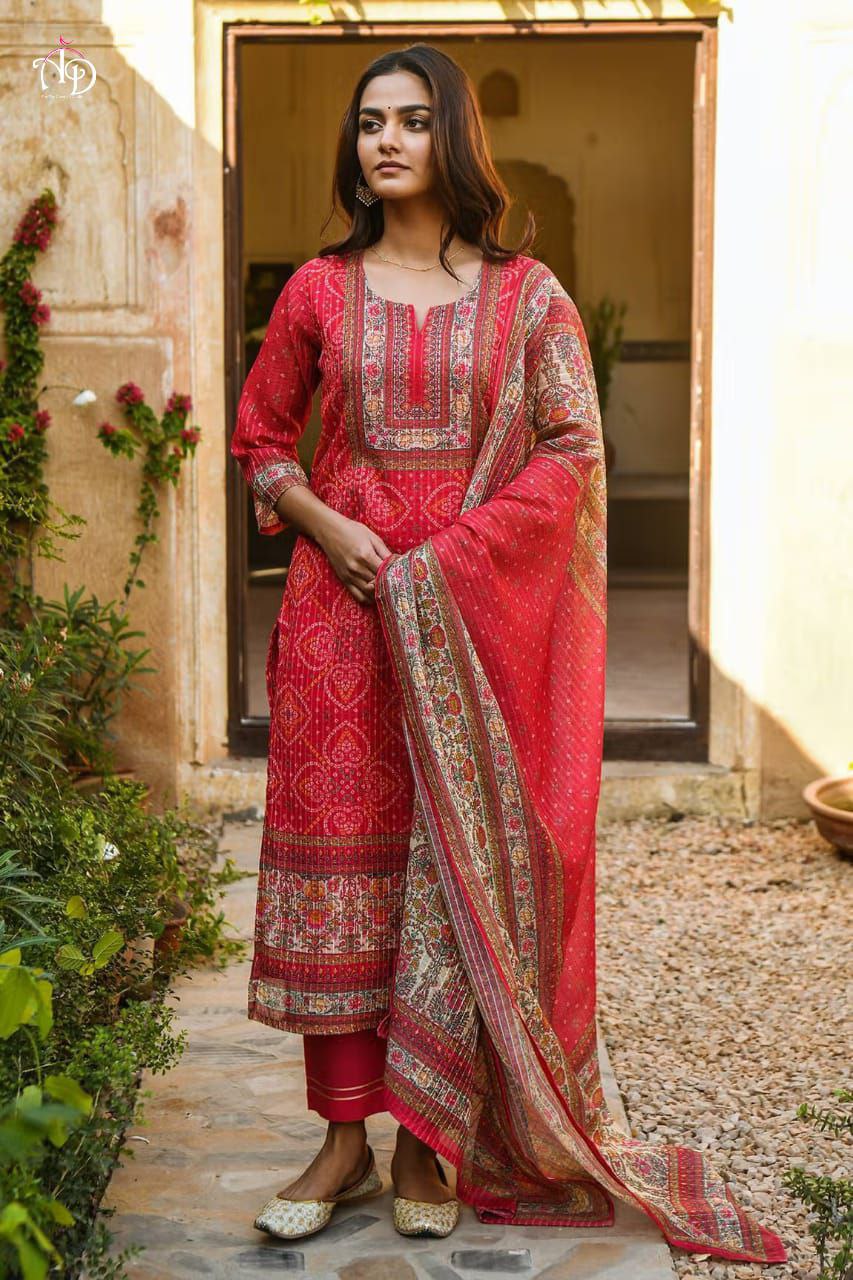 Red Beautiful Muslin With Prosid  Design Work