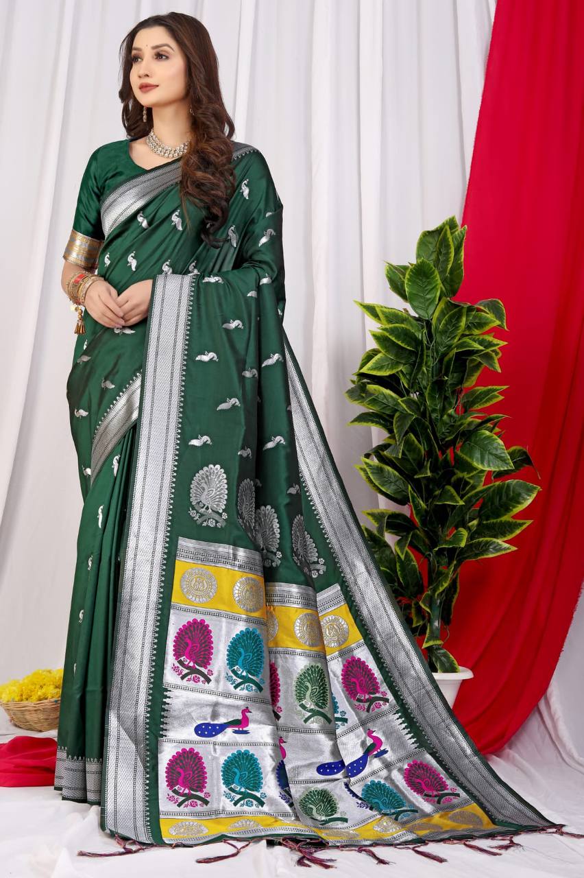 Green Beautiful Soft Pure Silk Paithani Saree