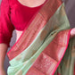 Green Linen Saree With Chap Border
