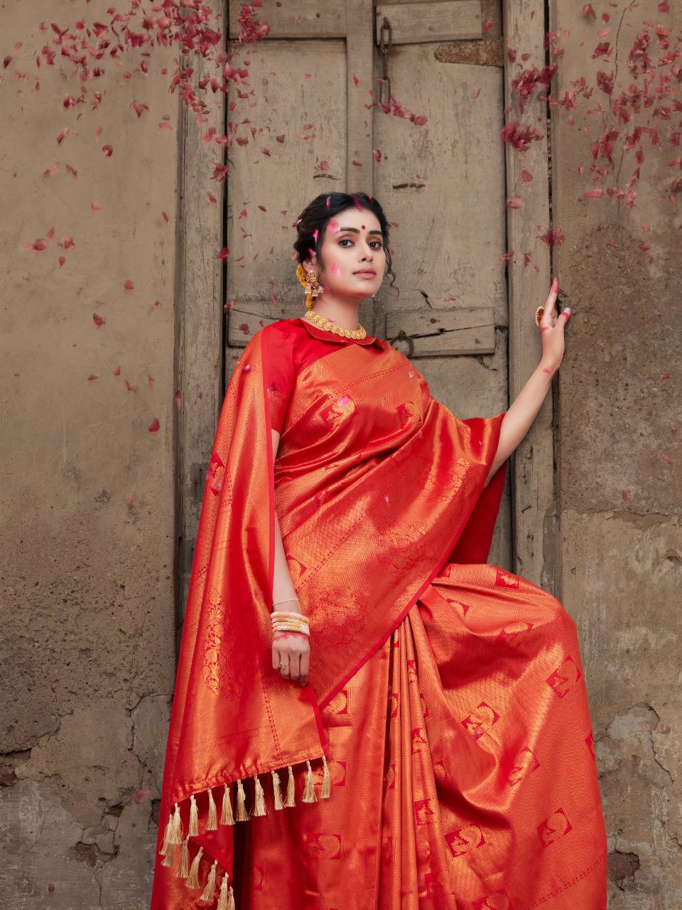 Red Pure Softy Silk Saree With Handloom Zari
