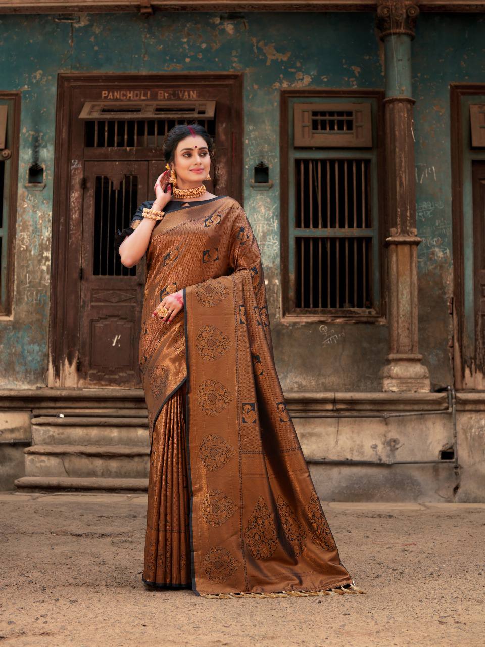 Brown Pure Softy Silk Saree With Handloom Zari