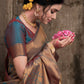 Teal Pure Softy Silk Saree With Handloom Zari