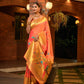 Orange Paithani Pure Silk Handloom Saree With Pure Jari