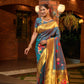 Teal Paithani Pure Silk Handloom Saree With Pure Jari