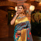 Teal Paithani Pure Silk Handloom Saree With Pure Jari