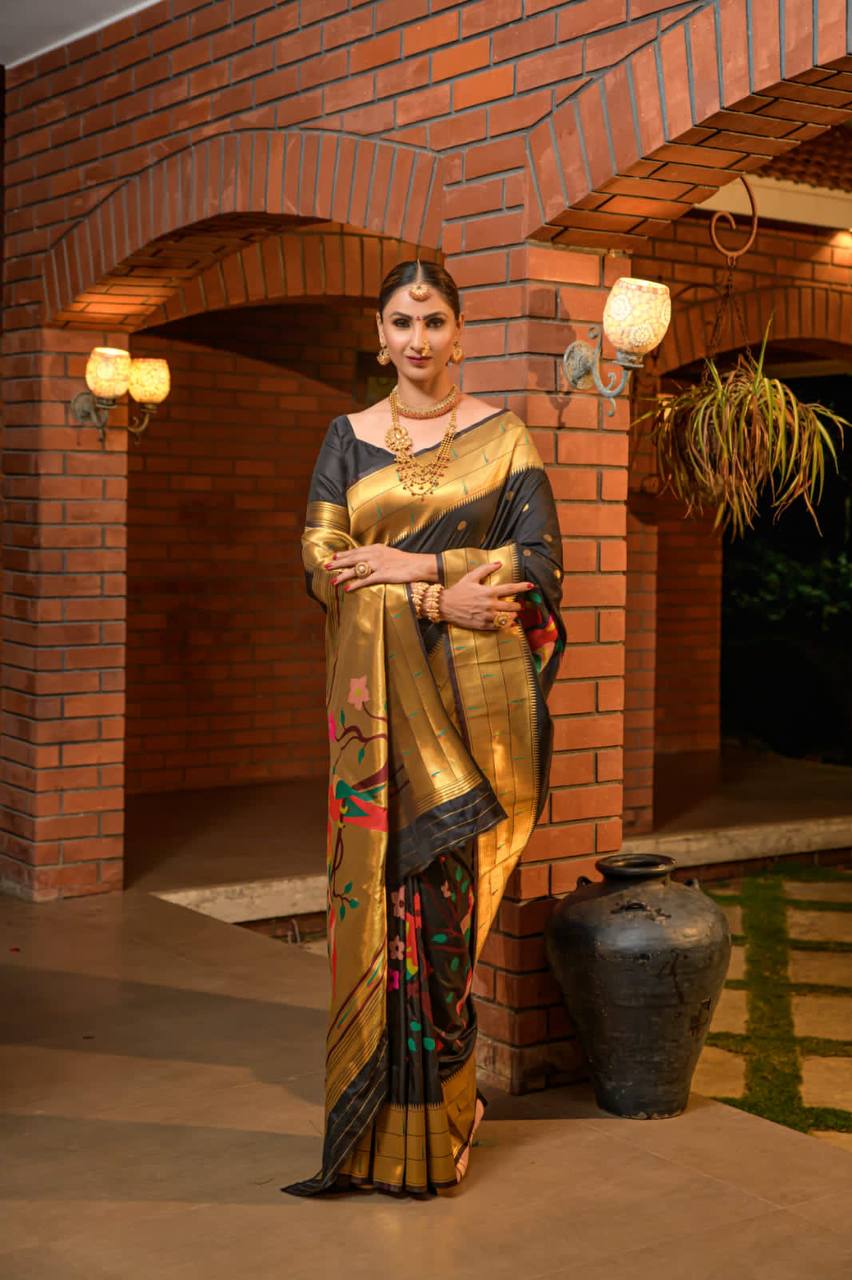 Black Paithani Pure Silk Handloom Saree With Pure Jari