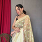 Yellow Pure Cotton Linen Saree With Chikankari Lucknowi Work