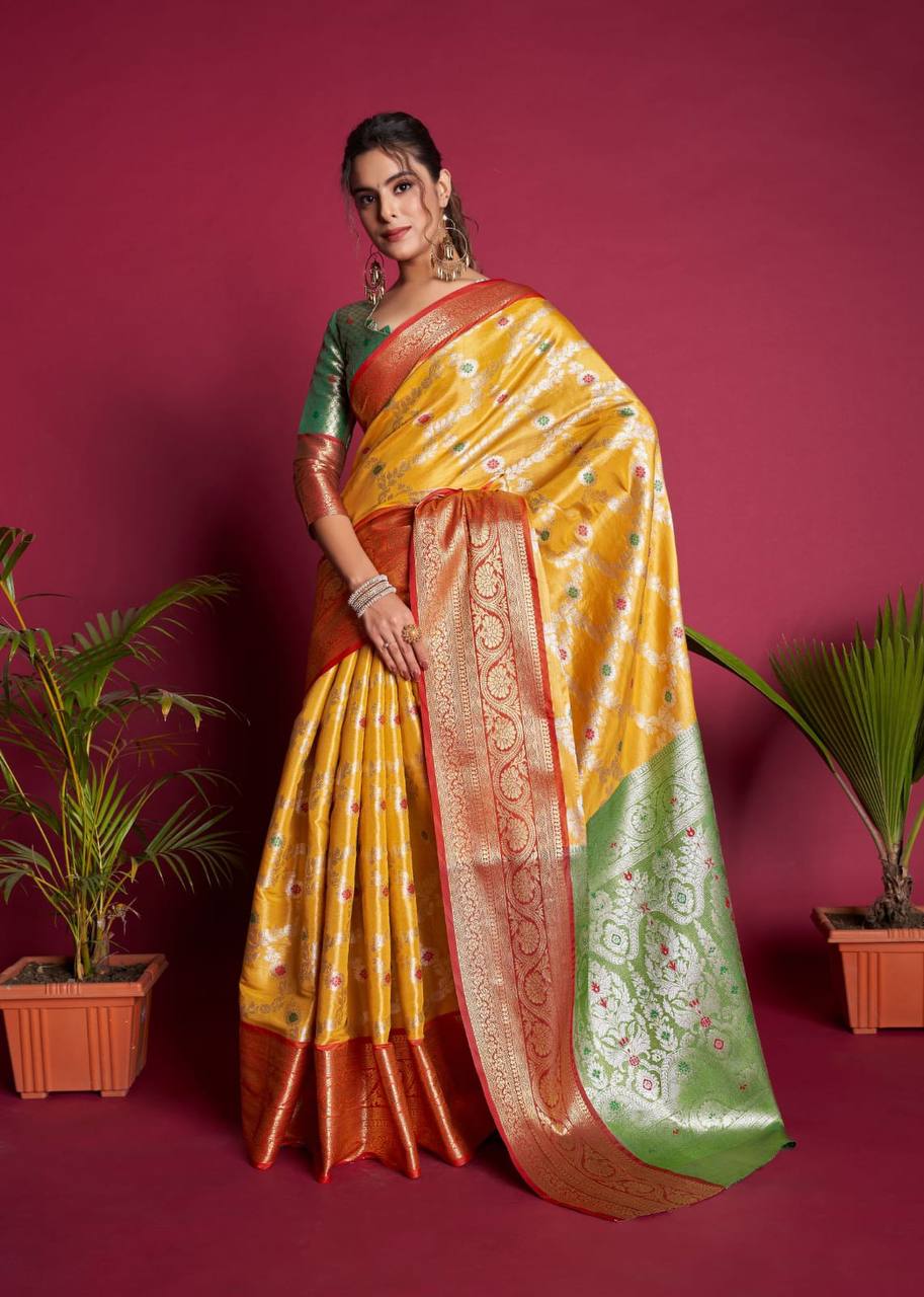 Yellow Soft Kanjivaram Silk Saree