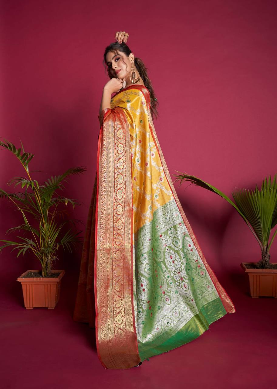 Yellow Soft Kanjivaram Silk Saree