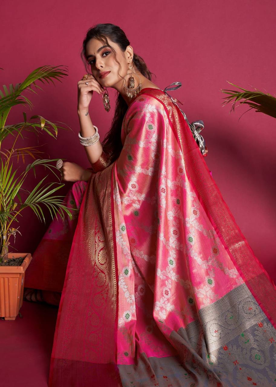 Pink Soft Kanjivaram Silk Saree