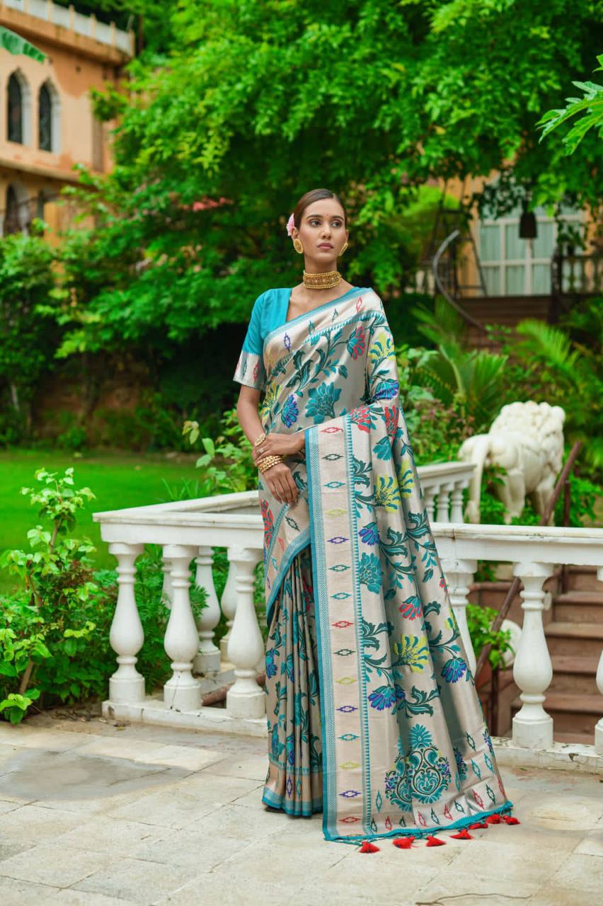 Blue Banarasi Soft Silk Paithani Saree