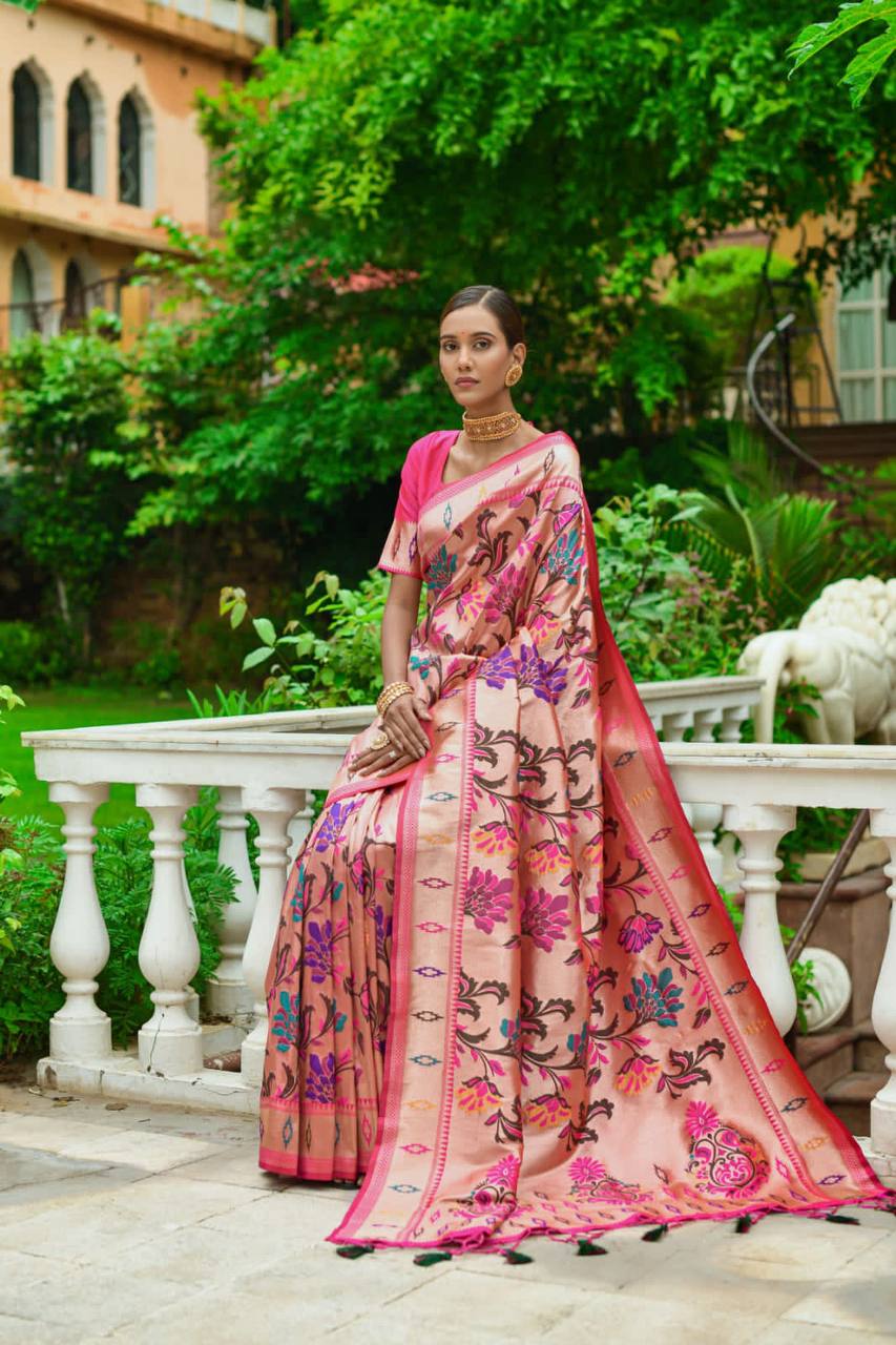 Pink Banarasi Soft Silk Paithani Saree