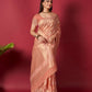 Orange Linen Saree With Ikkat Self Weaving