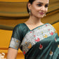 Green Tussar Silk Weaving Saree With Ikkat And Meena Woven Border