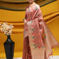 Peach Tussar Silk Weaving Saree With Ikkat And Meena Woven Border