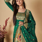 Green Paithani Silk Unstitched Dress