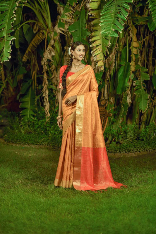 Orange Bhagalpuri Silk Saree