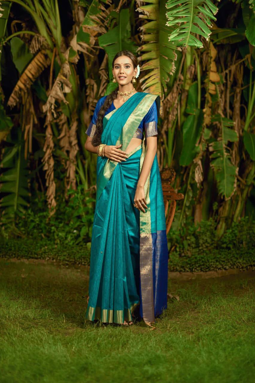 Blue Bhagalpuri Silk Saree