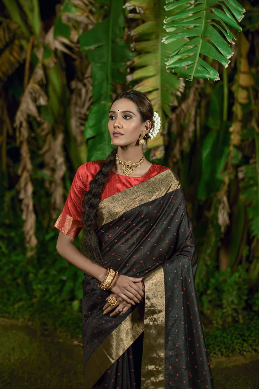 Black Bhagalpuri Silk Saree