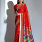 Red Banarasi Soft Silk Paithani Saree With Zari Border