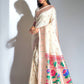 White Banarasi Soft Silk Paithani Saree With Zari Border
