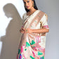 White Banarasi Soft Silk Paithani Saree With Zari Border