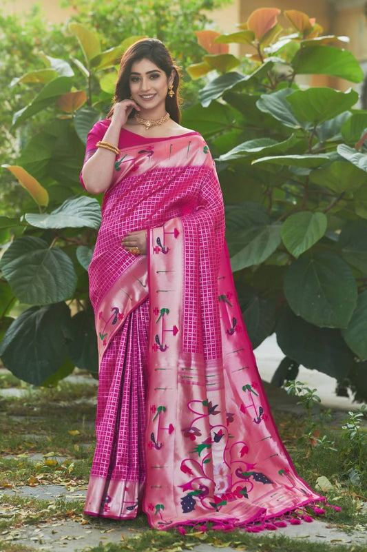 Rani Banarasi Soft Silk Paithani Saree With Fancy Meena Weaves