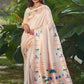 White Banarasi Soft Silk Paithani Saree With Fancy Meena Weaves