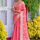 Pink Soft Assam Silk Saree With Zari Weaves Butties