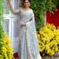 Grey Soft Assam Silk Saree With Zari Weaves Butties