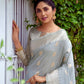 Grey Soft Assam Silk Saree With Zari Weaves Butties