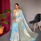 Sky Blue Pure Linen Slub Silk Saree With Orignal Zari Weaving