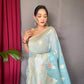 Sky Blue Pure Linen Slub Silk Saree With Orignal Zari Weaving