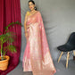 Pink Pure Linen Slub Silk Saree With Orignal Zari Weaving