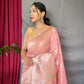 Pink Pure Linen Slub Silk Saree With Orignal Zari Weaving