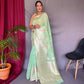 Teal Pure Linen Slub Silk Saree With Orignal Zari Weaving