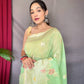 Teal Pure Linen Slub Silk Saree With Orignal Zari Weaving