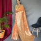 Orange Pure Linen Slub Silk Saree With Orignal Zari Weaving