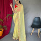 Lemon Pure Georgate Saree With All Over Sequence Work