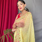Lemon Pure Georgate Saree With All Over Sequence Work